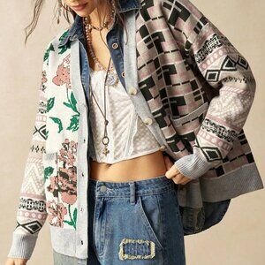 Multicolor Boho Casual Women's Floral Patchwork Cardigan